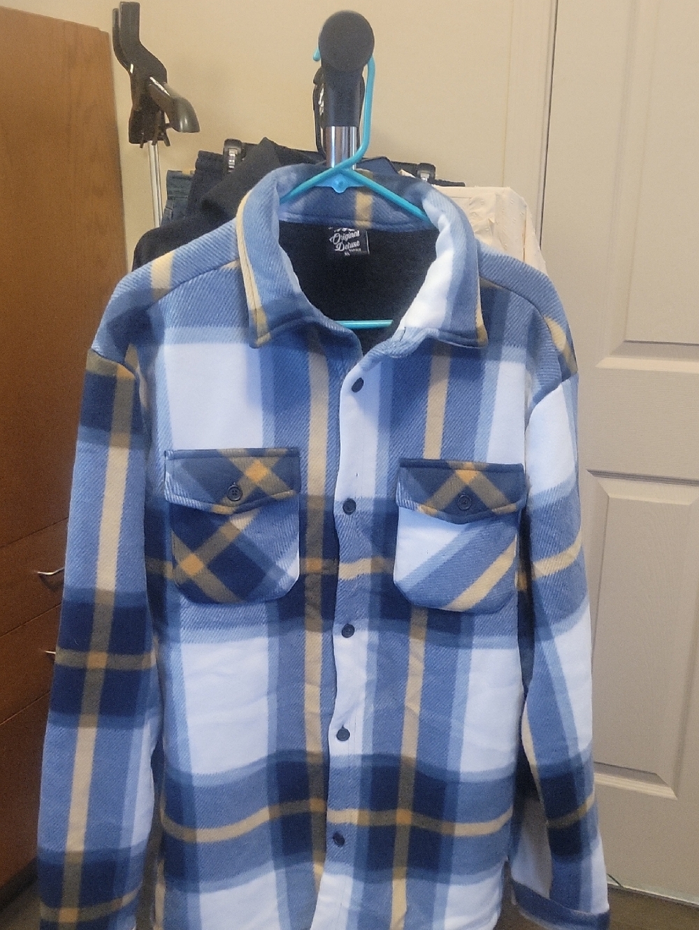 Original Deluxe Blue, White & Tan Plaid Lightweight Shirt Jacket